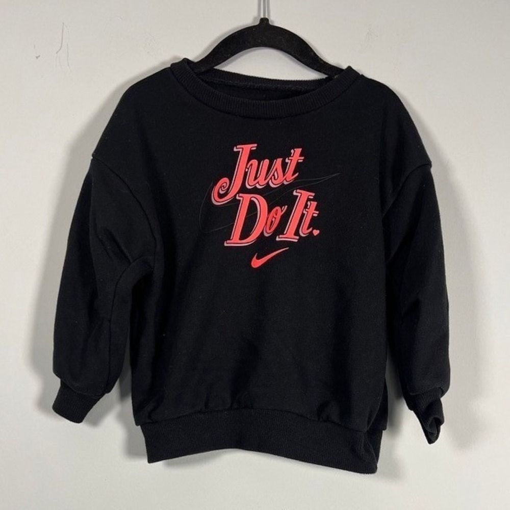 Nike Kids Black Hot Pink Logo Crewneck Cozy Sweatshirt Toddler Girls Size‎ 2T
